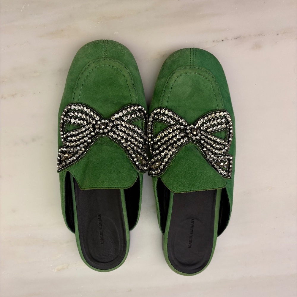 Isabel Marant Green Mules with Silver Embellishments